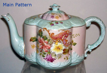 Carlton Ware Blushware - Cornucopia quatrefoil teapot main pattern