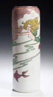 Cylindrical vase decorated by Elizabeth Mary Watt