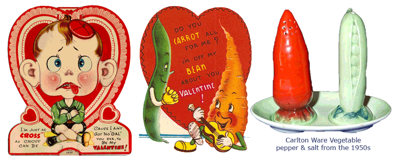 Vintage Valentine cards and Carlton Ware Vegetable salt & pepper