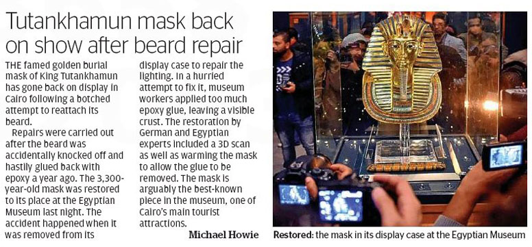 Newspaper Article on Tut repair