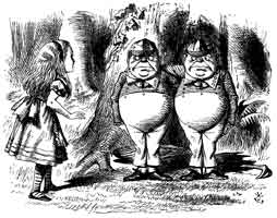 John Tenniel's illusration of Alice with Tweedledee & Tweedledum