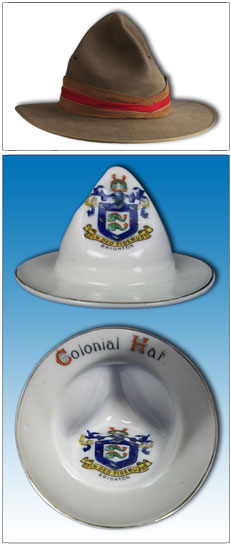 The Campaign Hat with Carlton China Model of a 'Colonial Hat'.