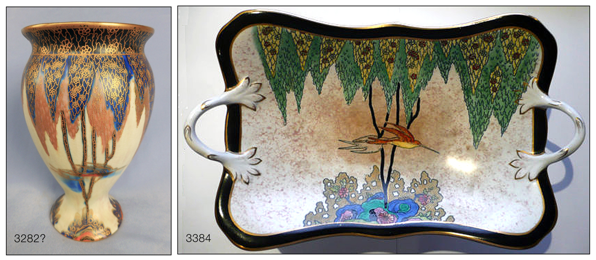 TREE & SWALLOW 3282? vase & 3384 FOOTED FRUIT