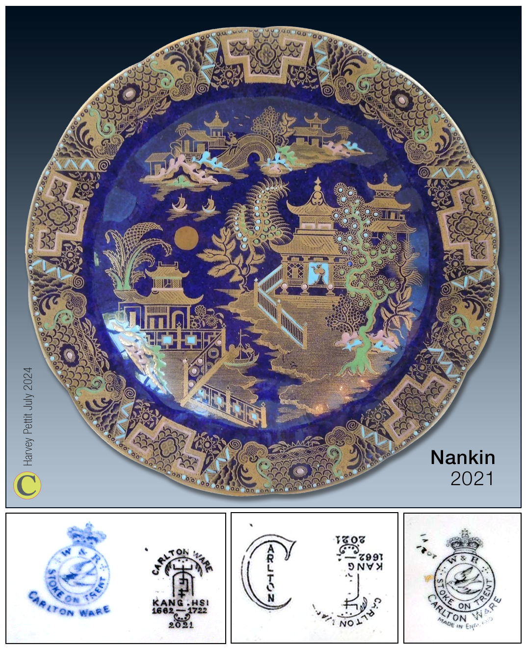 An example of Nankin 2021 on a plate and various backstamps.