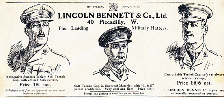 Military Hatter's 1916 advertisement for Trench Caps.