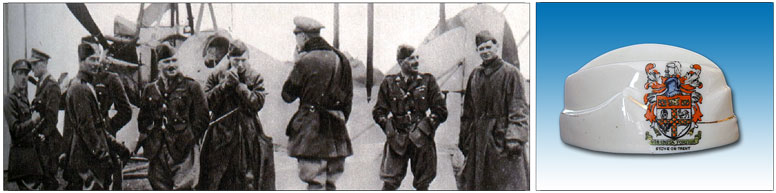 Group of RFC pilots 	on the Front, most wearing Field Service Caps and Carlton China cap.